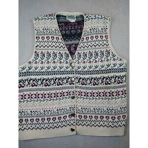Northern Reflections Vintage Knit Sweater Vest Women's Large Hearts Flowers